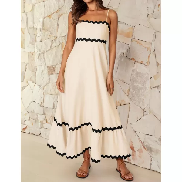 imageZESICA Womens 2024 Summer Spaghetti Straps Sleeveless Backless Sundress Flowy Smocked Lace Swing A Line Midi DressApricot