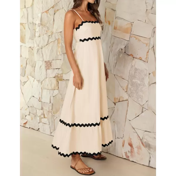 imageZESICA Womens 2024 Summer Spaghetti Straps Sleeveless Backless Sundress Flowy Smocked Lace Swing A Line Midi DressApricot