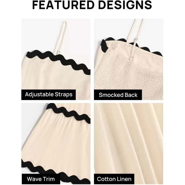 imageZESICA Womens 2024 Summer Spaghetti Straps Sleeveless Backless Sundress Flowy Smocked Lace Swing A Line Midi DressApricot