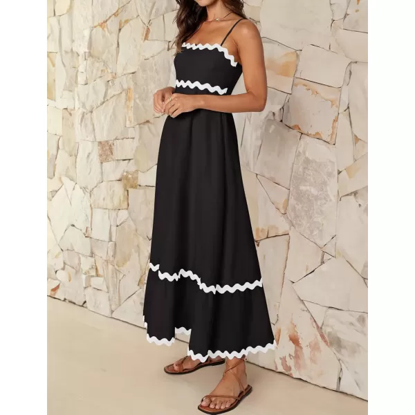 imageZESICA Womens 2024 Summer Spaghetti Straps Sleeveless Backless Sundress Flowy Smocked Lace Swing A Line Midi DressBlack