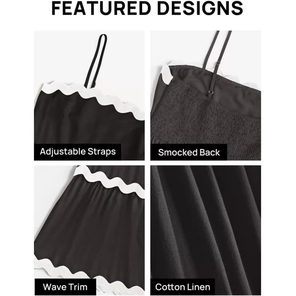 imageZESICA Womens 2024 Summer Spaghetti Straps Sleeveless Backless Sundress Flowy Smocked Lace Swing A Line Midi DressBlack