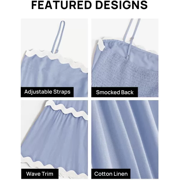 imageZESICA Womens 2024 Summer Spaghetti Straps Sleeveless Backless Sundress Flowy Smocked Lace Swing A Line Midi DressBlue