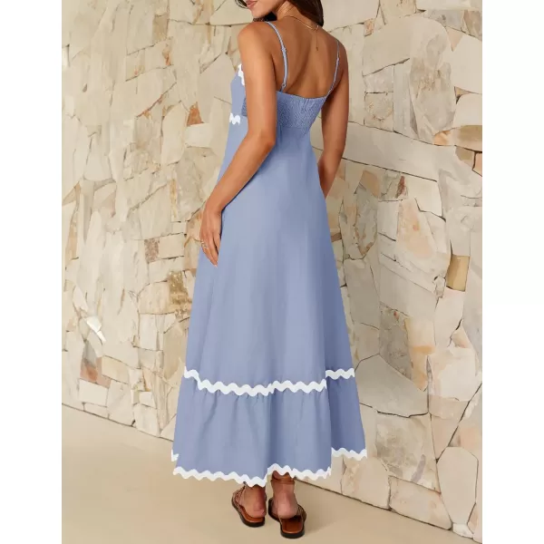 imageZESICA Womens 2024 Summer Spaghetti Straps Sleeveless Backless Sundress Flowy Smocked Lace Swing A Line Midi DressBlue