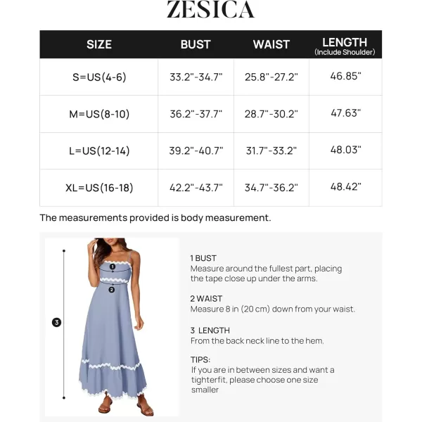 imageZESICA Womens 2024 Summer Spaghetti Straps Sleeveless Backless Sundress Flowy Smocked Lace Swing A Line Midi DressBlue