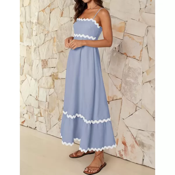 imageZESICA Womens 2024 Summer Spaghetti Straps Sleeveless Backless Sundress Flowy Smocked Lace Swing A Line Midi DressBlue