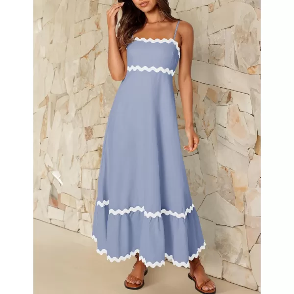imageZESICA Womens 2024 Summer Spaghetti Straps Sleeveless Backless Sundress Flowy Smocked Lace Swing A Line Midi DressBlue