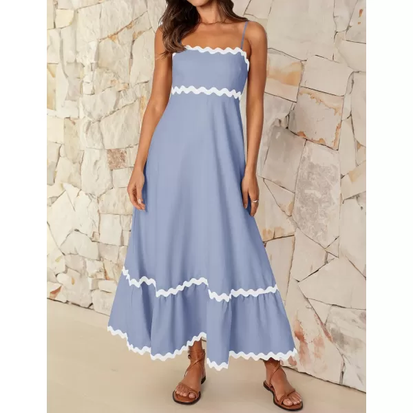 imageZESICA Womens 2024 Summer Spaghetti Straps Sleeveless Backless Sundress Flowy Smocked Lace Swing A Line Midi DressBlue
