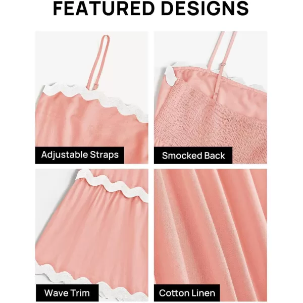 imageZESICA Womens 2024 Summer Spaghetti Straps Sleeveless Backless Sundress Flowy Smocked Lace Swing A Line Midi DressCoral Pink