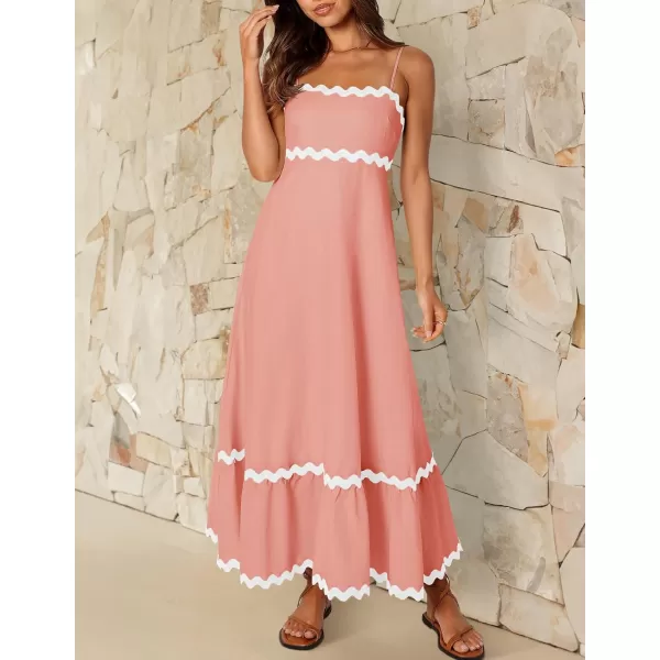 imageZESICA Womens 2024 Summer Spaghetti Straps Sleeveless Backless Sundress Flowy Smocked Lace Swing A Line Midi DressCoral Pink