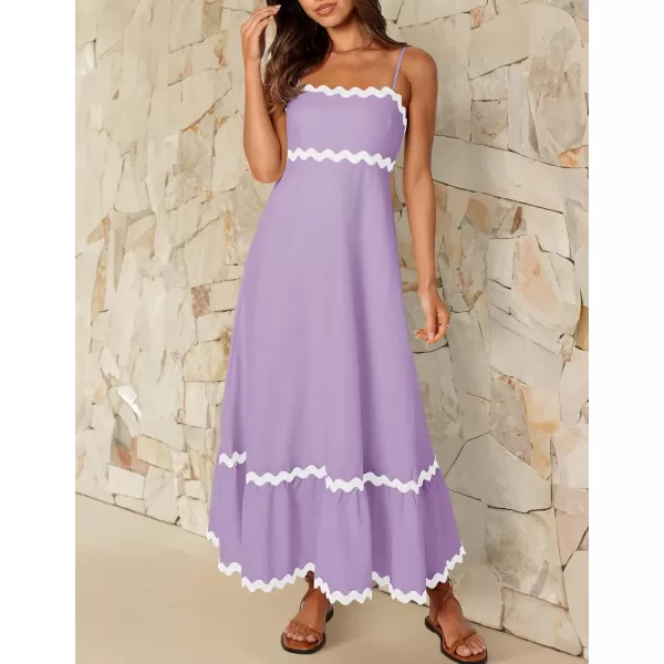 imageZESICA Womens 2024 Summer Spaghetti Straps Sleeveless Backless Sundress Flowy Smocked Lace Swing A Line Midi DressLight Purple