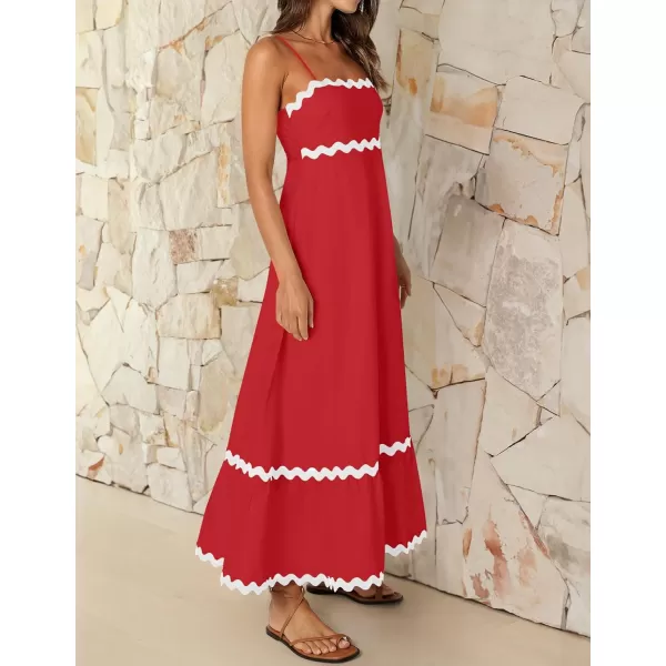 imageZESICA Womens 2024 Summer Spaghetti Straps Sleeveless Backless Sundress Flowy Smocked Lace Swing A Line Midi DressRed