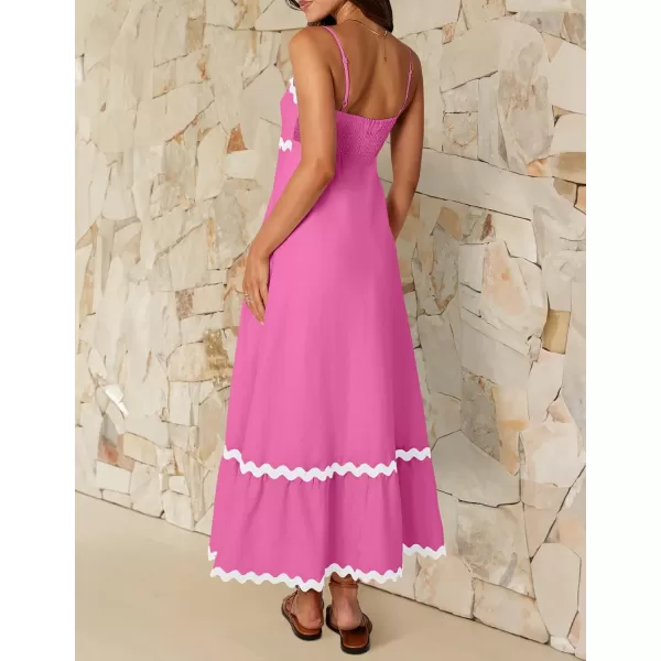 imageZESICA Womens 2024 Summer Spaghetti Straps Sleeveless Backless Sundress Flowy Smocked Lace Swing A Line Midi DressRose Pink