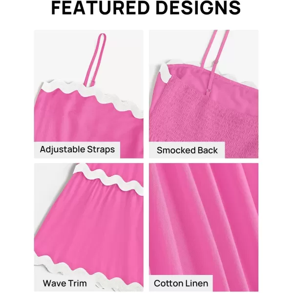 imageZESICA Womens 2024 Summer Spaghetti Straps Sleeveless Backless Sundress Flowy Smocked Lace Swing A Line Midi DressRose Pink