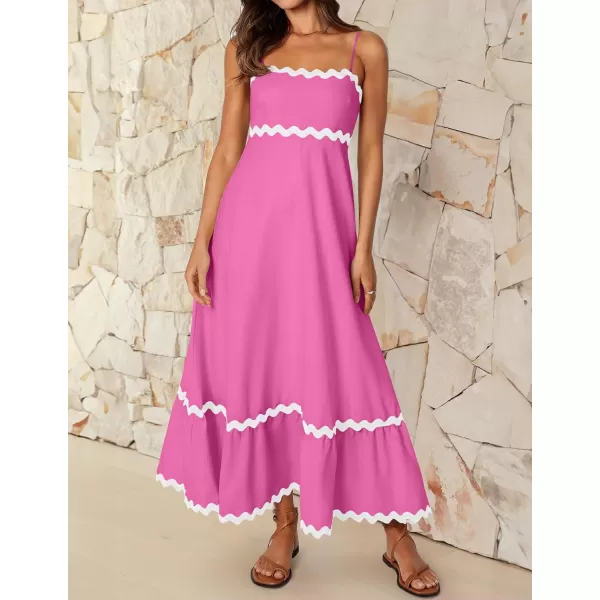 imageZESICA Womens 2024 Summer Spaghetti Straps Sleeveless Backless Sundress Flowy Smocked Lace Swing A Line Midi DressRose Pink