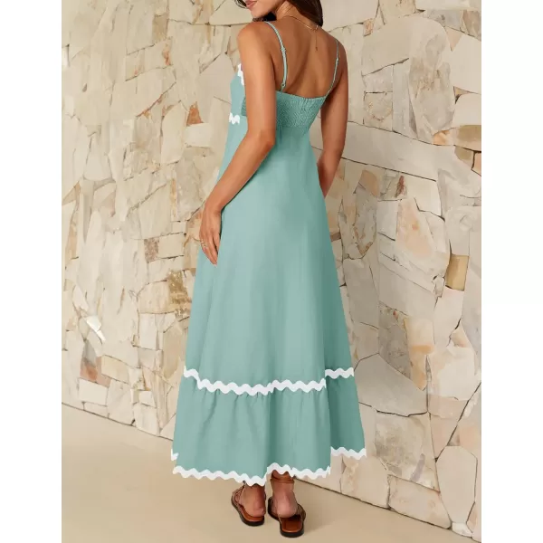 imageZESICA Womens 2024 Summer Spaghetti Straps Sleeveless Backless Sundress Flowy Smocked Lace Swing A Line Midi DressSage