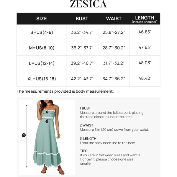 imageZESICA Womens 2024 Summer Spaghetti Straps Sleeveless Backless Sundress Flowy Smocked Lace Swing A Line Midi DressSage