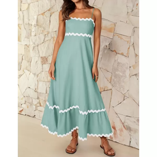 imageZESICA Womens 2024 Summer Spaghetti Straps Sleeveless Backless Sundress Flowy Smocked Lace Swing A Line Midi DressSage