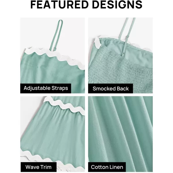 imageZESICA Womens 2024 Summer Spaghetti Straps Sleeveless Backless Sundress Flowy Smocked Lace Swing A Line Midi DressSage