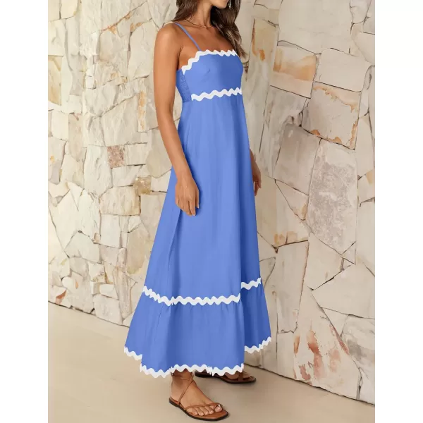 imageZESICA Womens 2024 Summer Spaghetti Straps Sleeveless Backless Sundress Flowy Smocked Lace Swing A Line Midi DressSapphire Blue