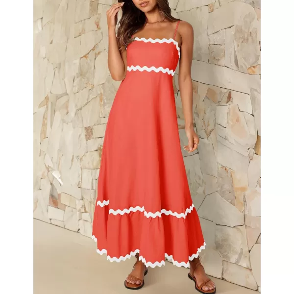 imageZESICA Womens 2024 Summer Spaghetti Straps Sleeveless Backless Sundress Flowy Smocked Lace Swing A Line Midi DressWatermelon Red