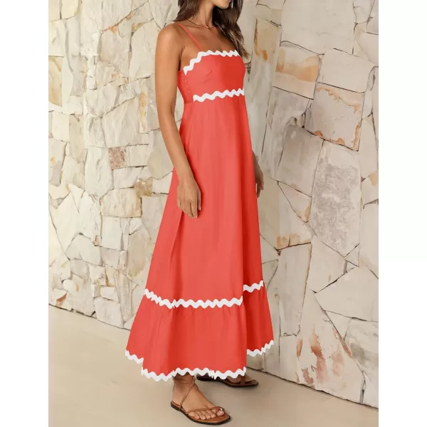 imageZESICA Womens 2024 Summer Spaghetti Straps Sleeveless Backless Sundress Flowy Smocked Lace Swing A Line Midi DressWatermelon Red