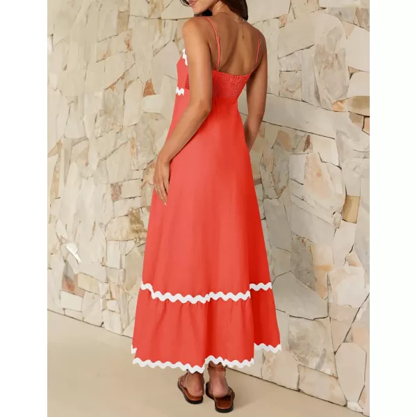 imageZESICA Womens 2024 Summer Spaghetti Straps Sleeveless Backless Sundress Flowy Smocked Lace Swing A Line Midi DressWatermelon Red