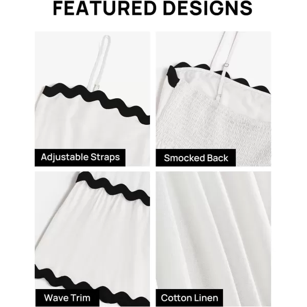 imageZESICA Womens 2024 Summer Spaghetti Straps Sleeveless Backless Sundress Flowy Smocked Lace Swing A Line Midi DressWhite