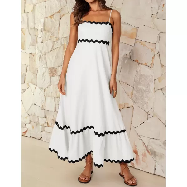 imageZESICA Womens 2024 Summer Spaghetti Straps Sleeveless Backless Sundress Flowy Smocked Lace Swing A Line Midi DressWhite