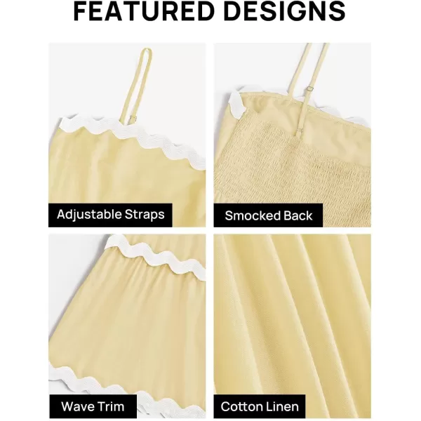 imageZESICA Womens 2024 Summer Spaghetti Straps Sleeveless Backless Sundress Flowy Smocked Lace Swing A Line Midi DressYellow