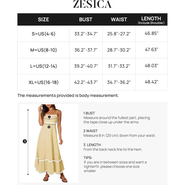 imageZESICA Womens 2024 Summer Spaghetti Straps Sleeveless Backless Sundress Flowy Smocked Lace Swing A Line Midi DressYellow