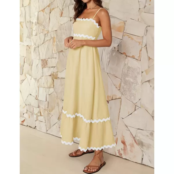 imageZESICA Womens 2024 Summer Spaghetti Straps Sleeveless Backless Sundress Flowy Smocked Lace Swing A Line Midi DressYellow