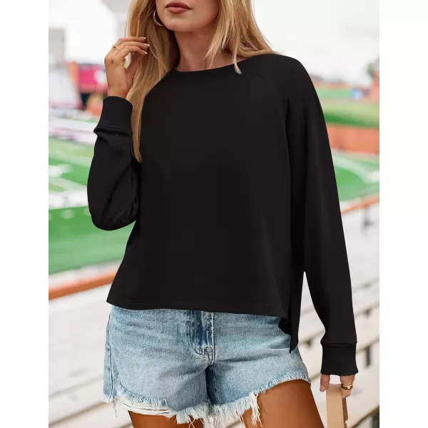 imageZESICA Womens Causal Long Sleeve Lightweight Sweatshirts Crewneck Side Slit Loose Shirts Basic Fall TopsBlack