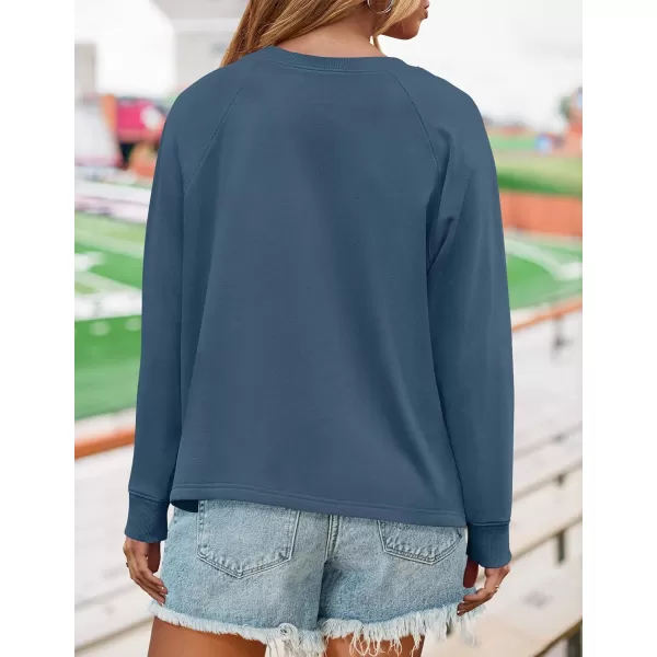 imageZESICA Womens Causal Long Sleeve Lightweight Sweatshirts Crewneck Side Slit Loose Shirts Basic Fall TopsDark Blue