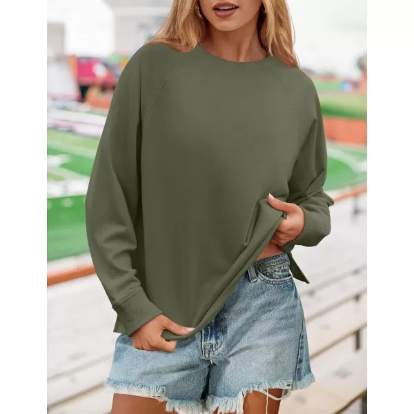 imageZESICA Womens Causal Long Sleeve Lightweight Sweatshirts Crewneck Side Slit Loose Shirts Basic Fall TopsGreen