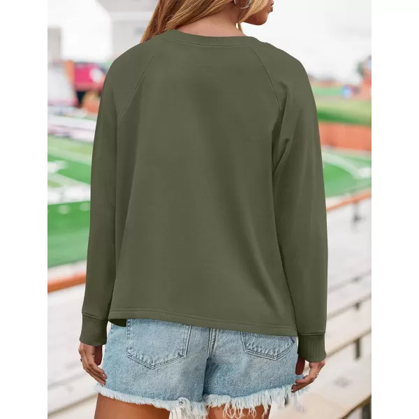 imageZESICA Womens Causal Long Sleeve Lightweight Sweatshirts Crewneck Side Slit Loose Shirts Basic Fall TopsGreen