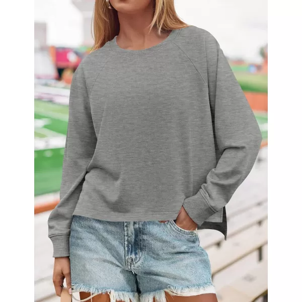 imageZESICA Womens Causal Long Sleeve Lightweight Sweatshirts Crewneck Side Slit Loose Shirts Basic Fall TopsGrey
