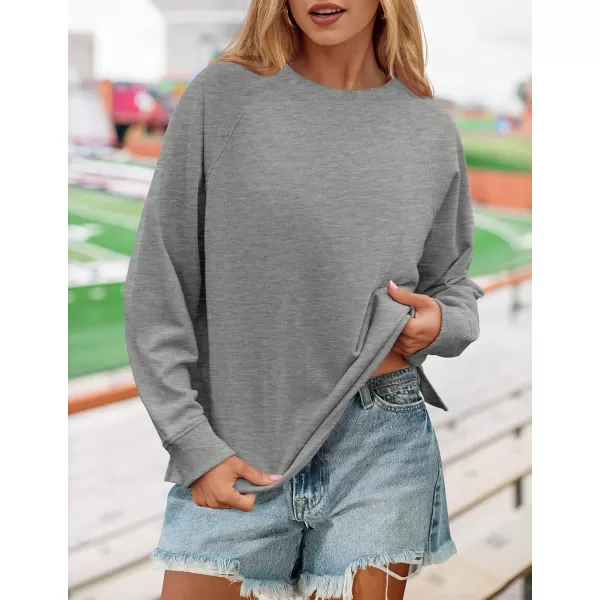 imageZESICA Womens Causal Long Sleeve Lightweight Sweatshirts Crewneck Side Slit Loose Shirts Basic Fall TopsGrey