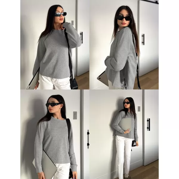 imageZESICA Womens Causal Long Sleeve Lightweight Sweatshirts Crewneck Side Slit Loose Shirts Basic Fall TopsGrey