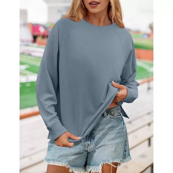 imageZESICA Womens Causal Long Sleeve Lightweight Sweatshirts Crewneck Side Slit Loose Shirts Basic Fall TopsGreyblue