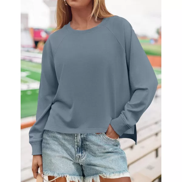 imageZESICA Womens Causal Long Sleeve Lightweight Sweatshirts Crewneck Side Slit Loose Shirts Basic Fall TopsGreyblue