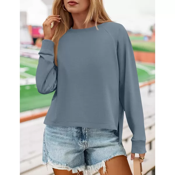 imageZESICA Womens Causal Long Sleeve Lightweight Sweatshirts Crewneck Side Slit Loose Shirts Basic Fall TopsGreyblue