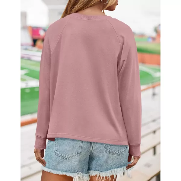 imageZESICA Womens Causal Long Sleeve Lightweight Sweatshirts Crewneck Side Slit Loose Shirts Basic Fall TopsPink