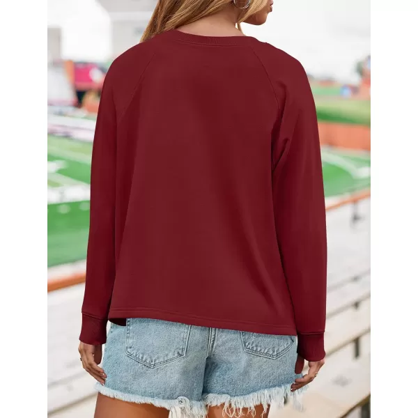 imageZESICA Womens Causal Long Sleeve Lightweight Sweatshirts Crewneck Side Slit Loose Shirts Basic Fall TopsRed