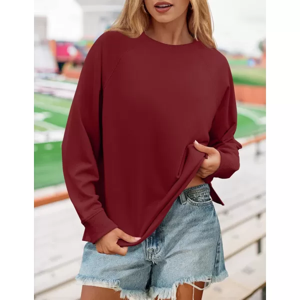 imageZESICA Womens Causal Long Sleeve Lightweight Sweatshirts Crewneck Side Slit Loose Shirts Basic Fall TopsRed