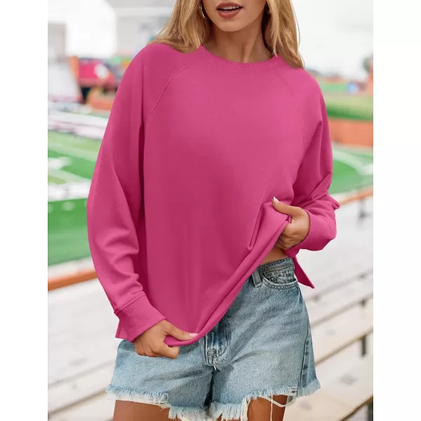 imageZESICA Womens Causal Long Sleeve Lightweight Sweatshirts Crewneck Side Slit Loose Shirts Basic Fall TopsRose Red