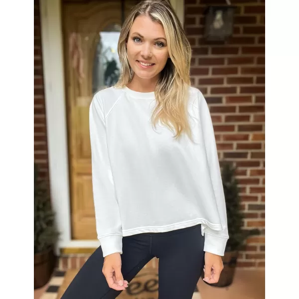 imageZESICA Womens Causal Long Sleeve Lightweight Sweatshirts Crewneck Side Slit Loose Shirts Basic Fall TopsWhite