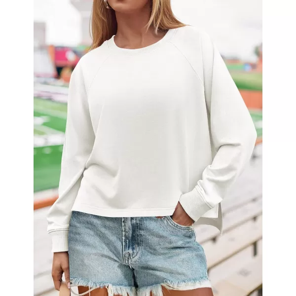 imageZESICA Womens Causal Long Sleeve Lightweight Sweatshirts Crewneck Side Slit Loose Shirts Basic Fall TopsWhite