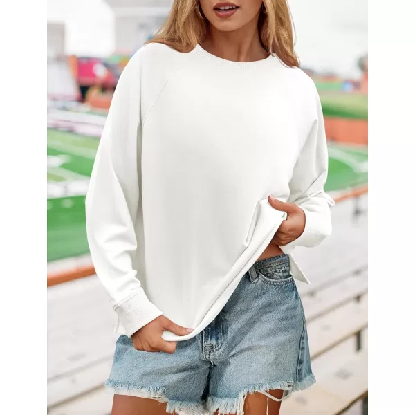 imageZESICA Womens Causal Long Sleeve Lightweight Sweatshirts Crewneck Side Slit Loose Shirts Basic Fall TopsWhite