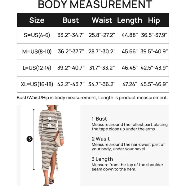 imageZESICA Womens Fall Long Sleeve Striped Knit Midi Dresses Crewneck Side Slit Bodycon Sweater DressApricot