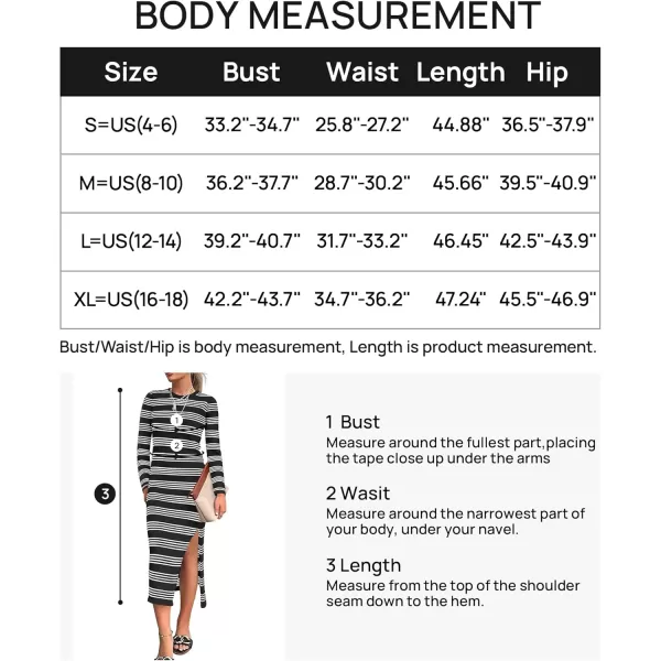 imageZESICA Womens Fall Long Sleeve Striped Knit Midi Dresses Crewneck Side Slit Bodycon Sweater DressBlack